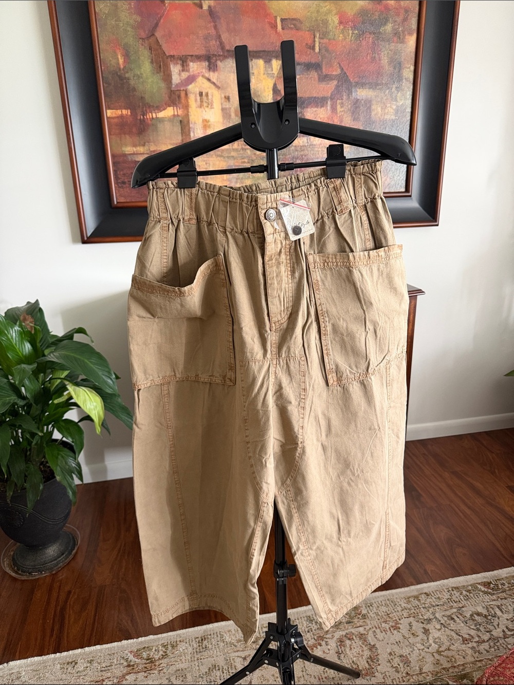 Free People Tan Drawstring Track Pants with Patch Pockets